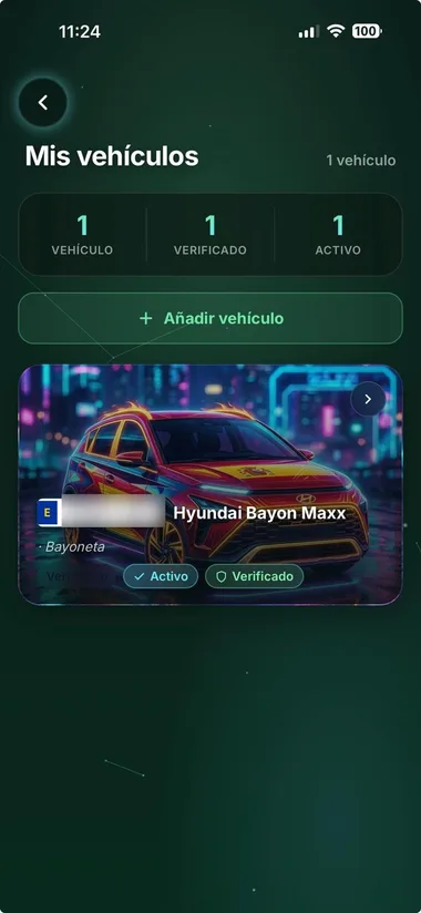 Pantalla de mis vehículos verificados